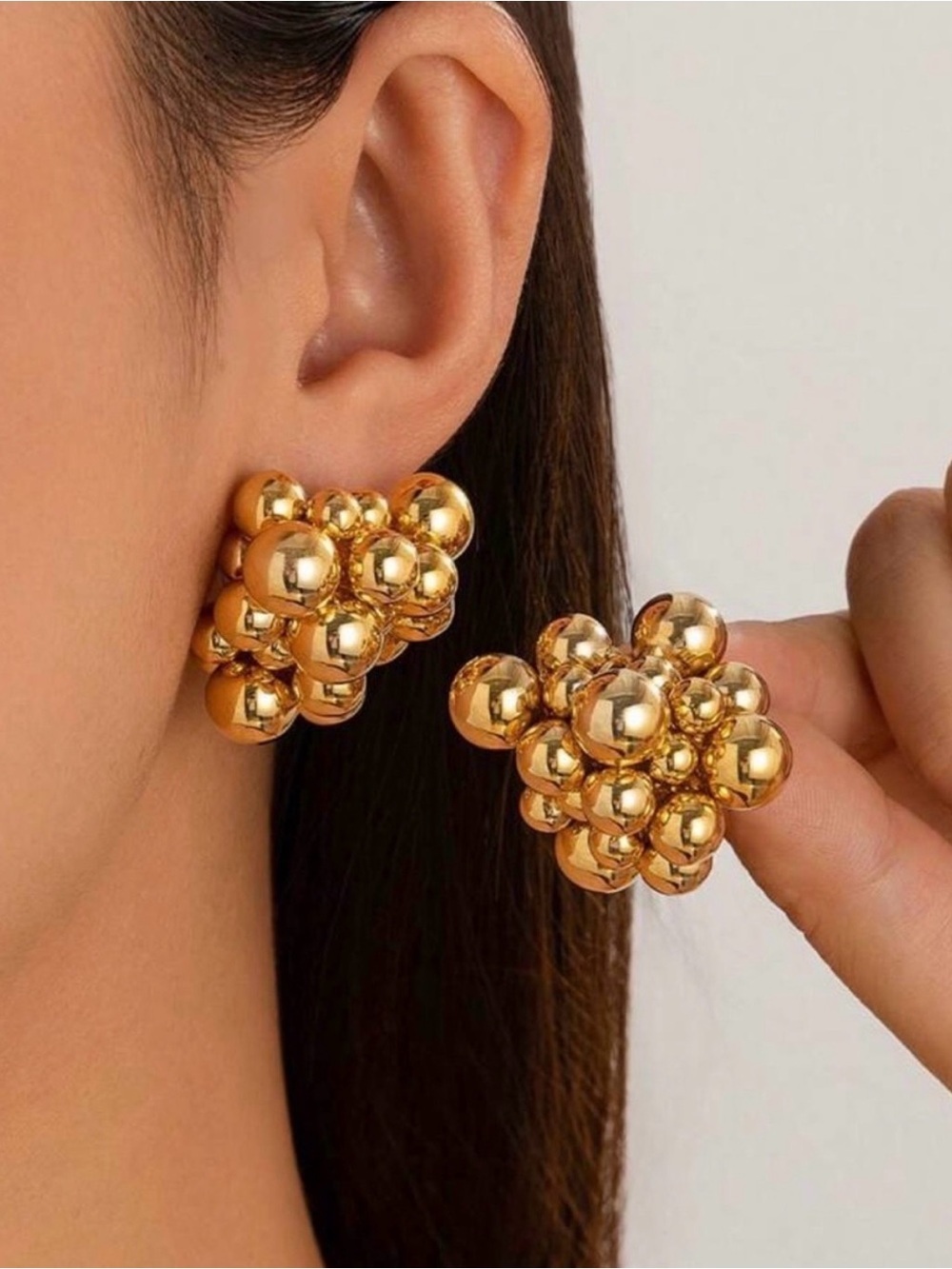 Gold Cluster Ball Hoop Earrings